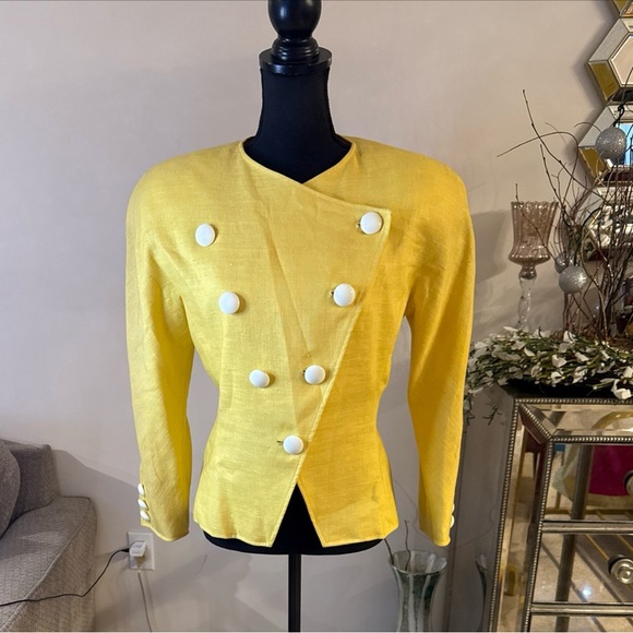 VTG Oscar de la Renta Elegant Yellow Double-Breasted Women's Blazer size S - Picture 2 of 8